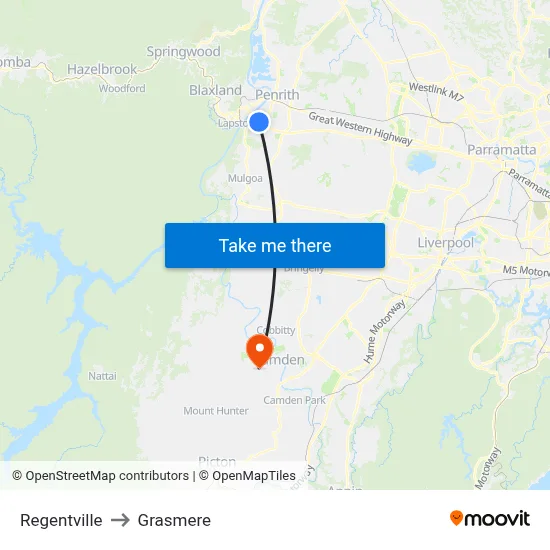 Regentville to Grasmere map