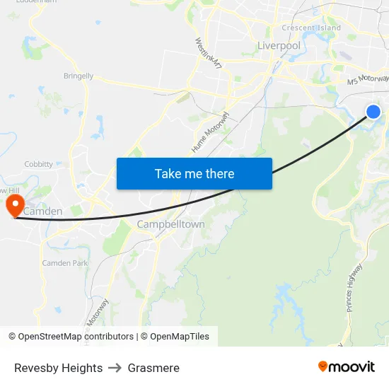 Revesby Heights to Grasmere map