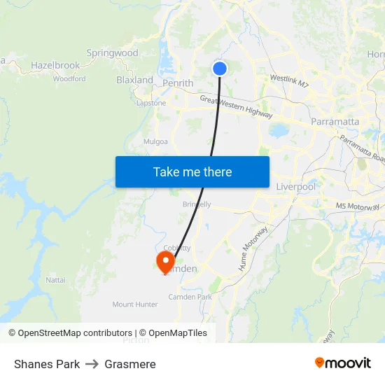 Shanes Park to Grasmere map