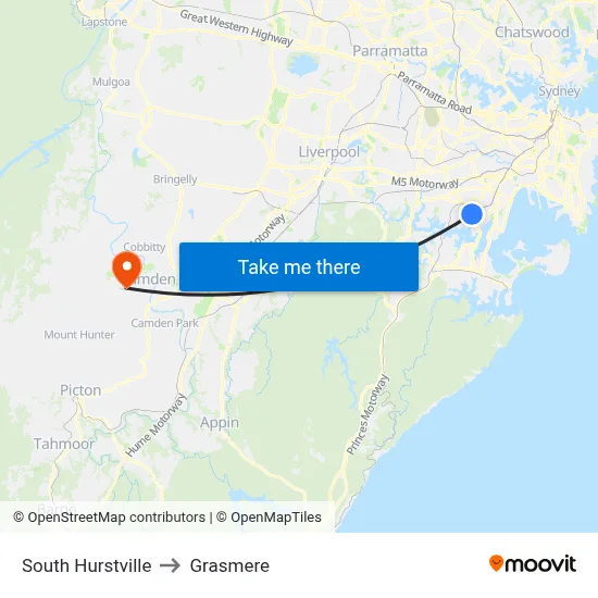 South Hurstville to Grasmere map
