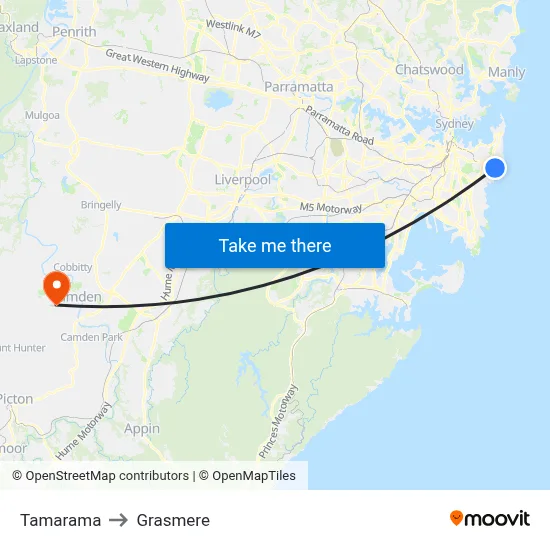 Tamarama to Grasmere map