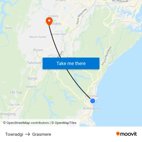 Towradgi to Grasmere map