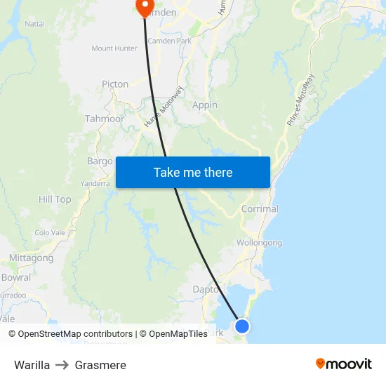 Warilla to Grasmere map