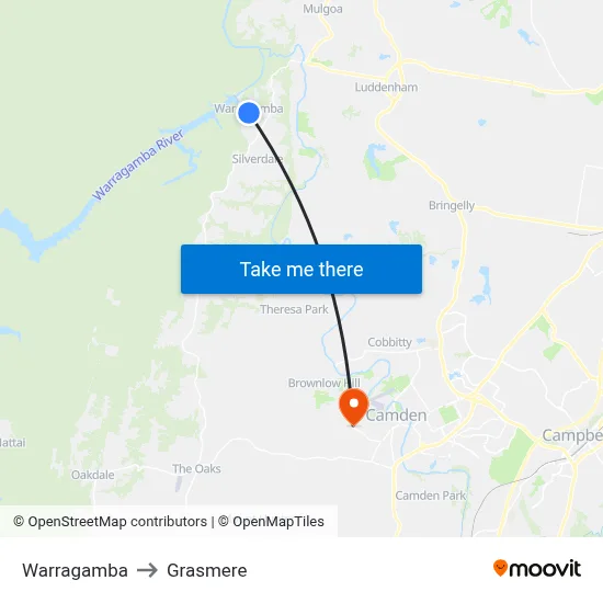 Warragamba to Grasmere map