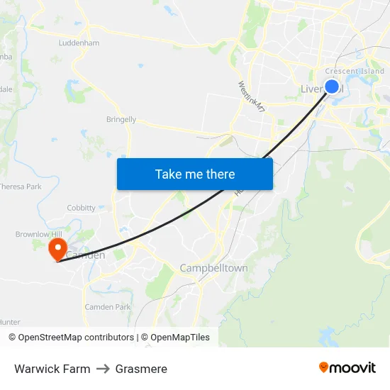 Warwick Farm to Grasmere map