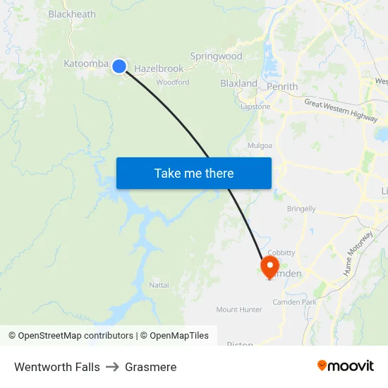Wentworth Falls to Grasmere map