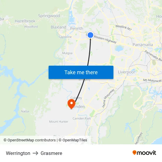 Werrington to Grasmere map