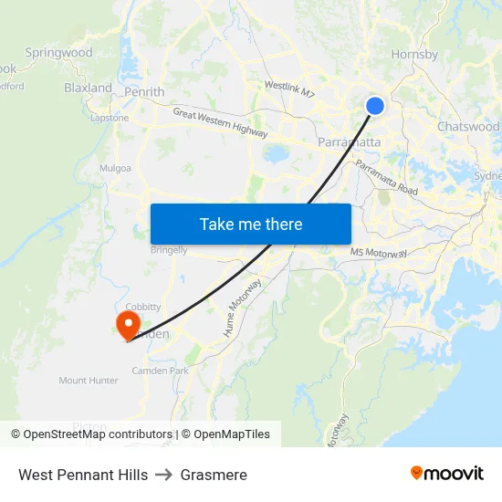 West Pennant Hills to Grasmere map