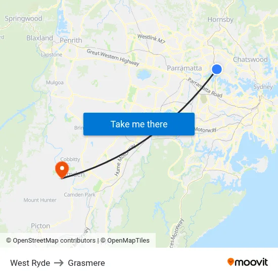 West Ryde to Grasmere map