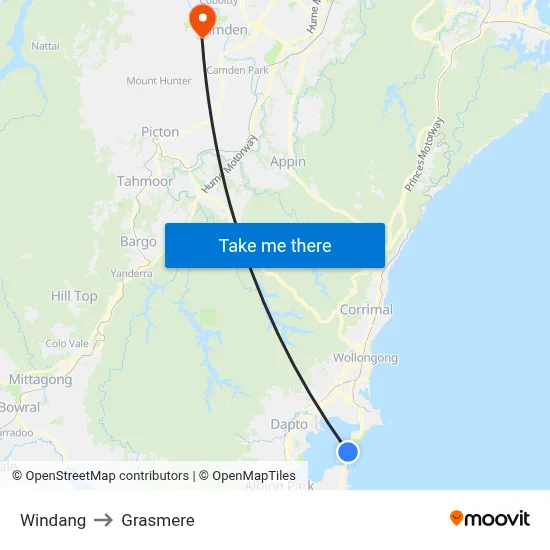 Windang to Grasmere map