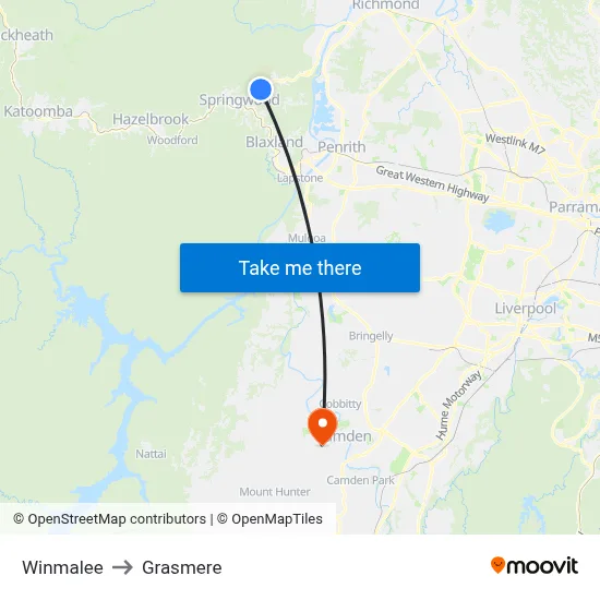 Winmalee to Grasmere map