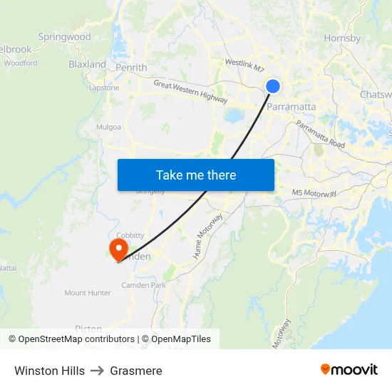 Winston Hills to Grasmere map