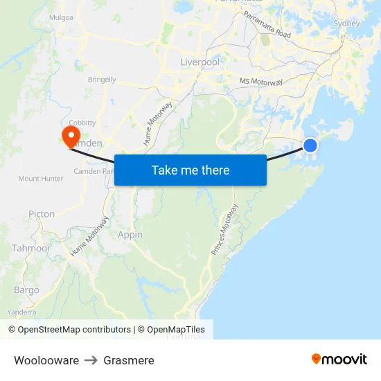 Woolooware to Grasmere map