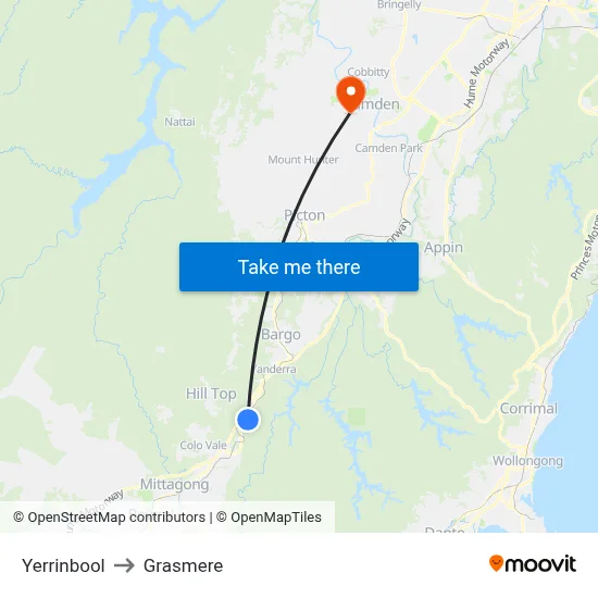 Yerrinbool to Grasmere map