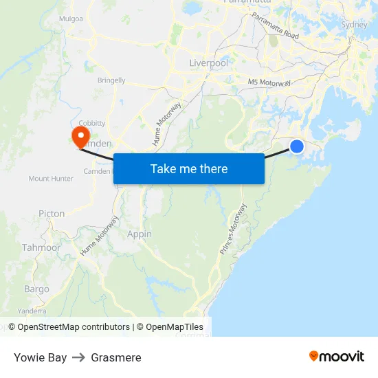 Yowie Bay to Grasmere map