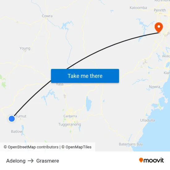 Adelong to Grasmere map