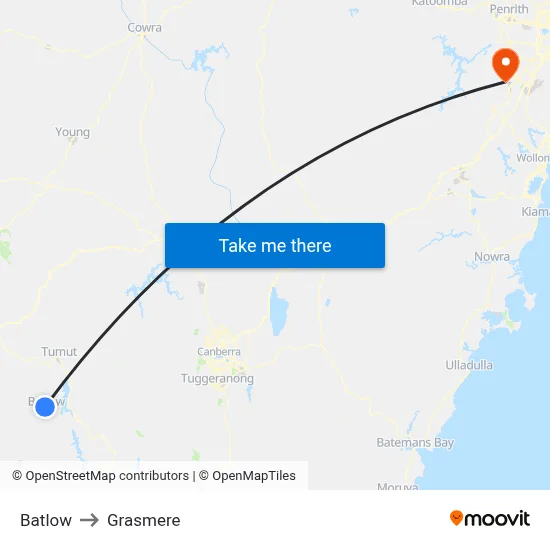 Batlow to Grasmere map