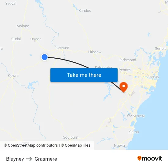 Blayney to Grasmere map