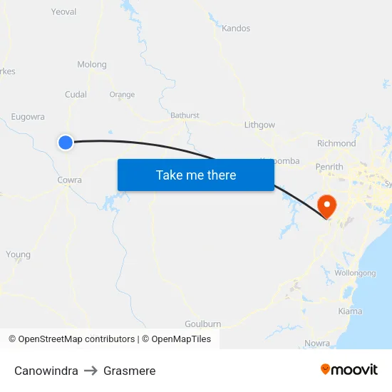 Canowindra to Grasmere map