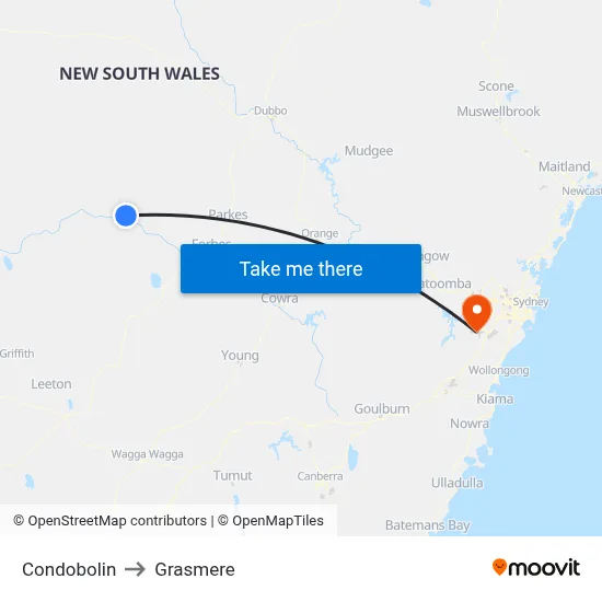 Condobolin to Grasmere map