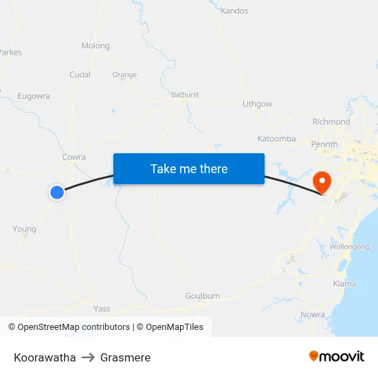 Koorawatha to Grasmere map