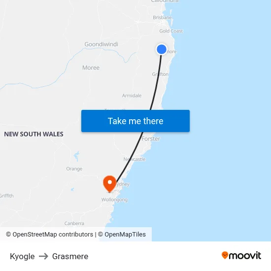 Kyogle to Grasmere map