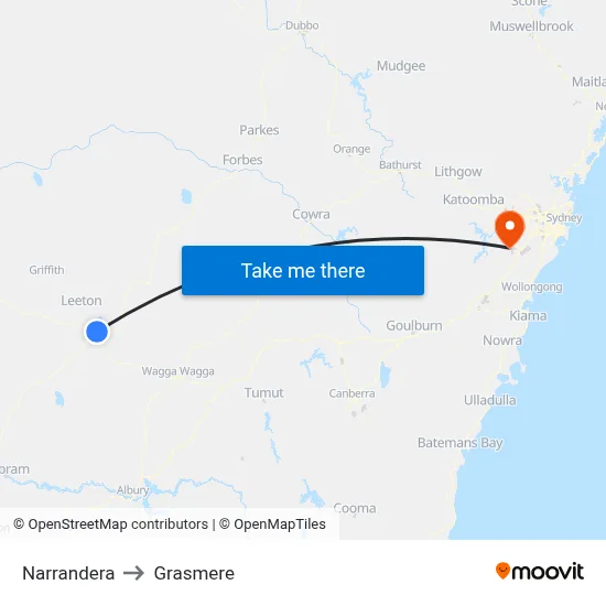 Narrandera to Grasmere map