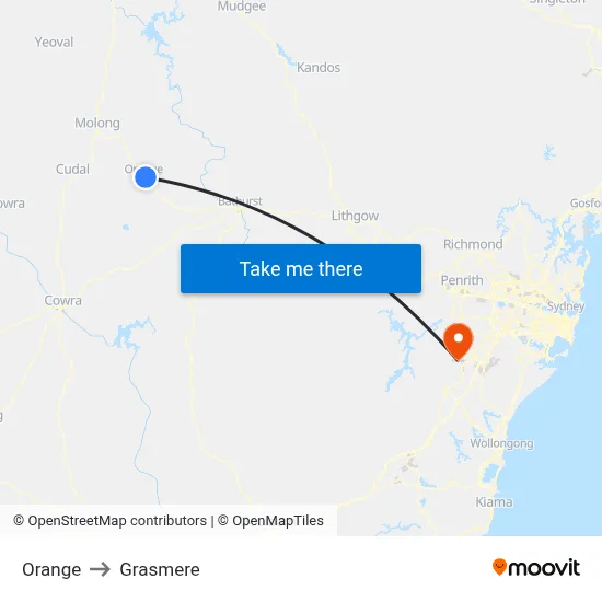 Orange to Grasmere map
