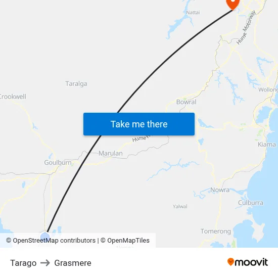 Tarago to Grasmere map