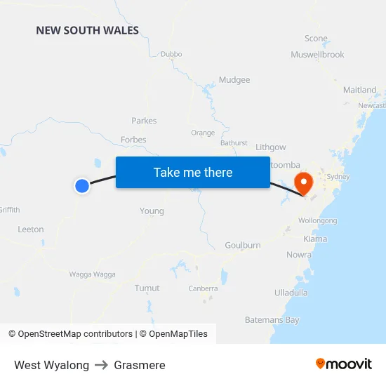 West Wyalong to Grasmere map