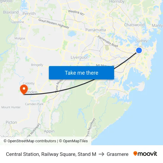 Central Station, Railway Square, Stand M to Grasmere map