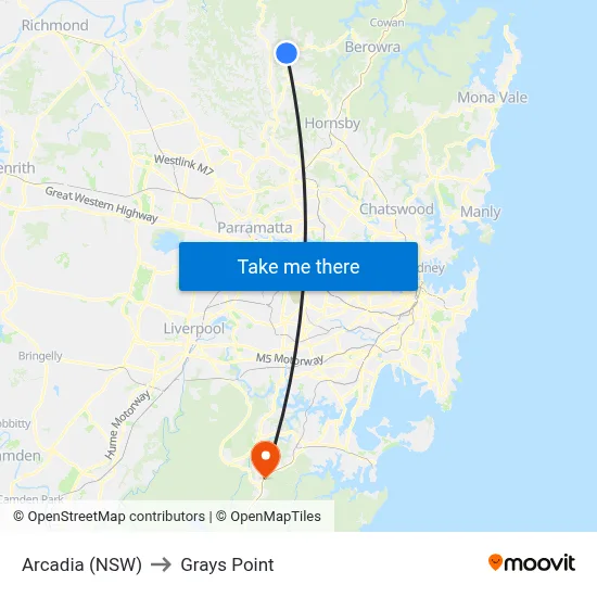 Arcadia (NSW) to Grays Point map