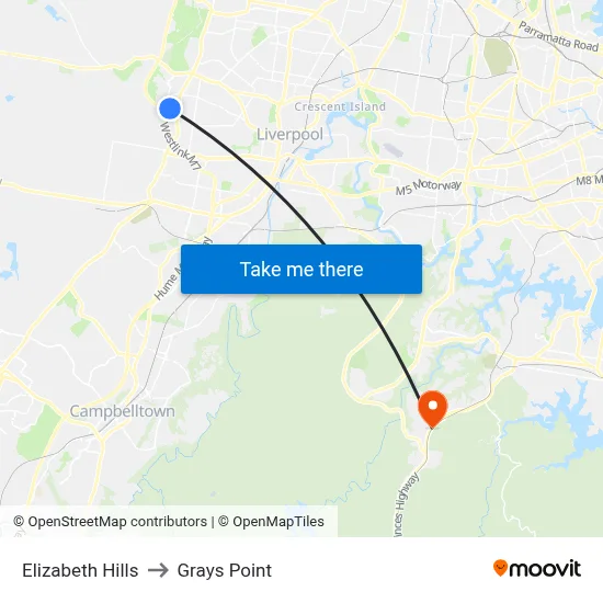 Elizabeth Hills to Grays Point map