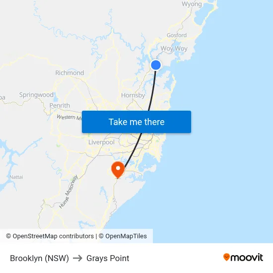 Brooklyn (NSW) to Grays Point map