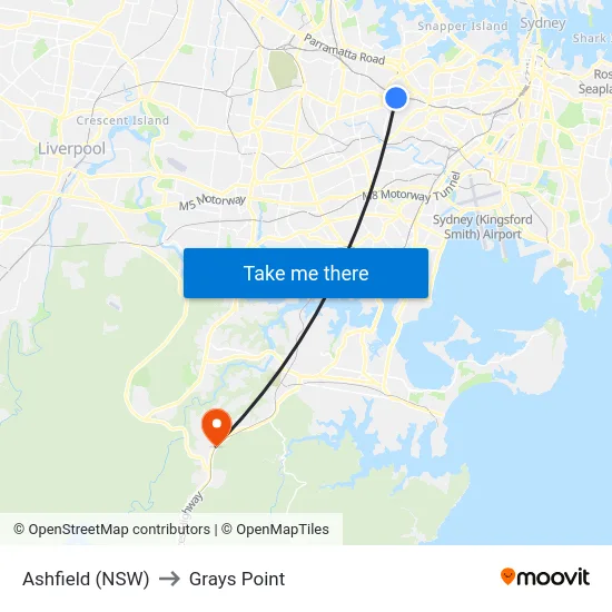 Ashfield (NSW) to Grays Point map