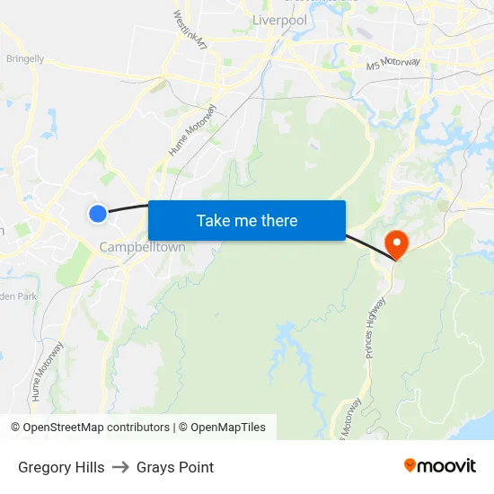 Gregory Hills to Grays Point map