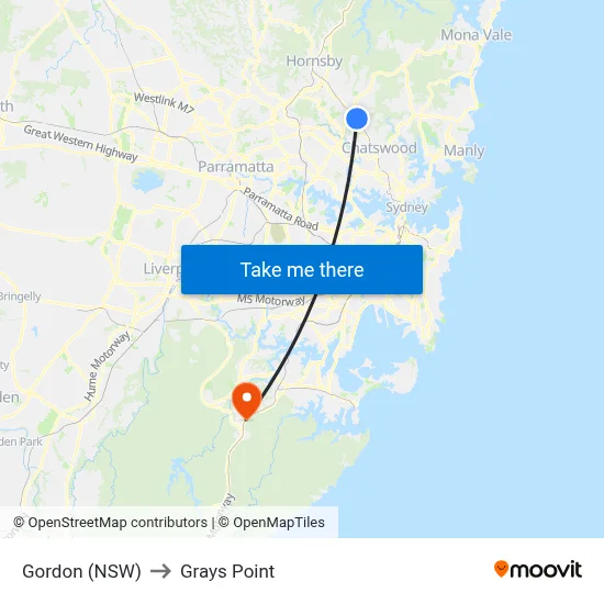Gordon (NSW) to Grays Point map