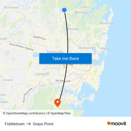 Fiddletown to Grays Point map