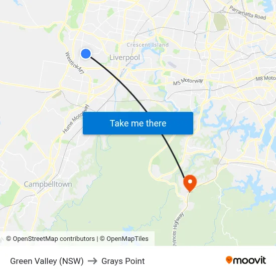 Green Valley (NSW) to Grays Point map