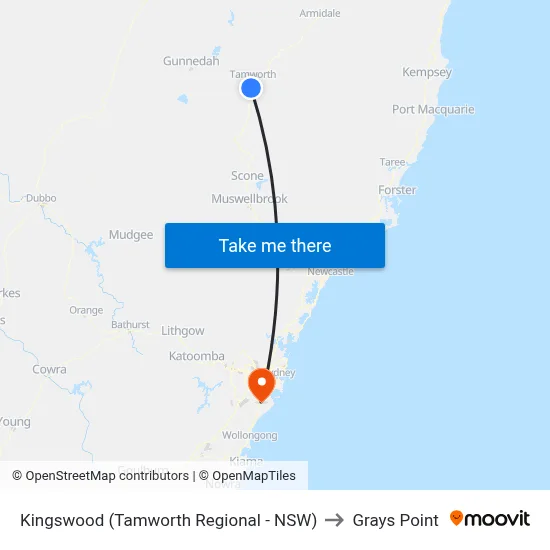 Kingswood (Tamworth Regional - NSW) to Grays Point map