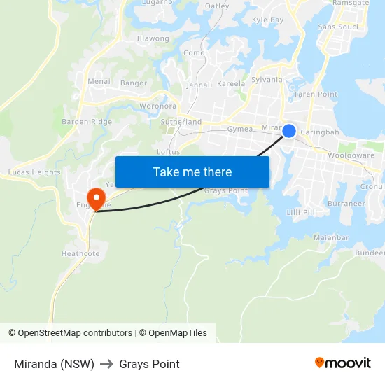 Miranda (NSW) to Grays Point map