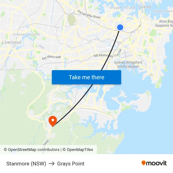 Stanmore (NSW) to Grays Point map