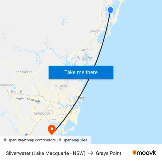 Silverwater (Lake Macquarie - NSW) to Grays Point map