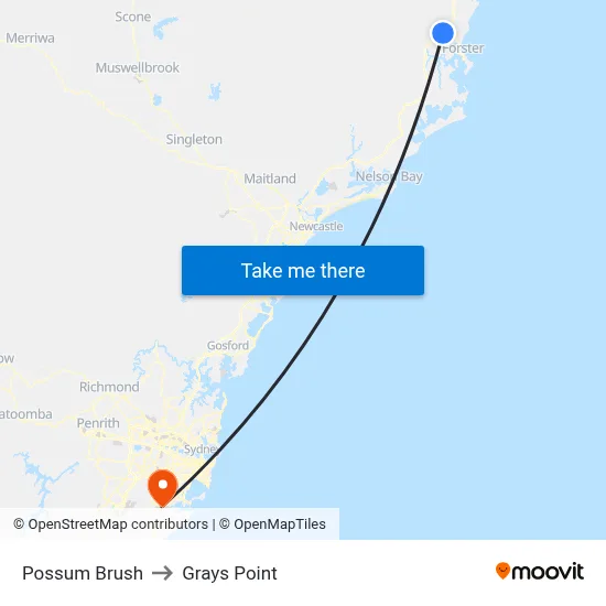 Possum Brush to Grays Point map