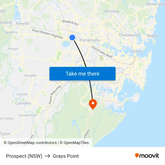 Prospect (NSW) to Grays Point map