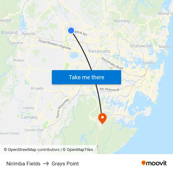 Nirimba Fields to Grays Point map