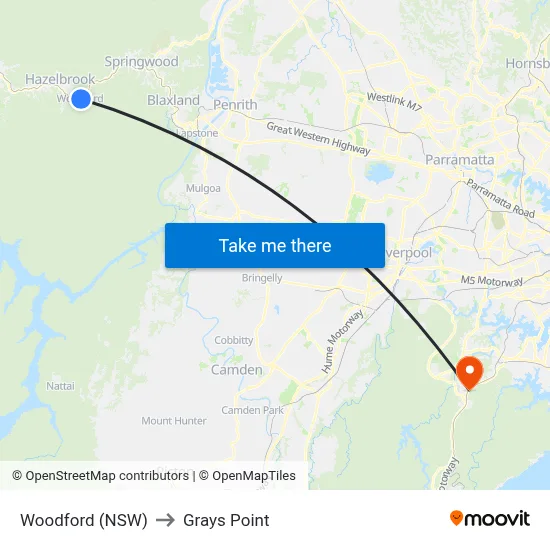 Woodford (NSW) to Grays Point map