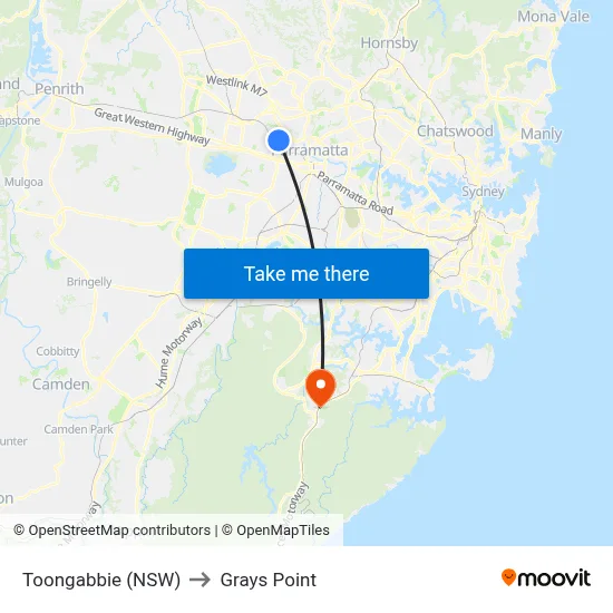 Toongabbie (NSW) to Grays Point map