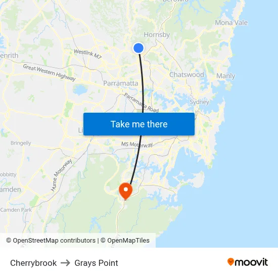 Cherrybrook to Grays Point map