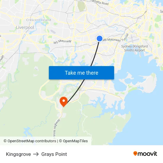 Kingsgrove to Grays Point map